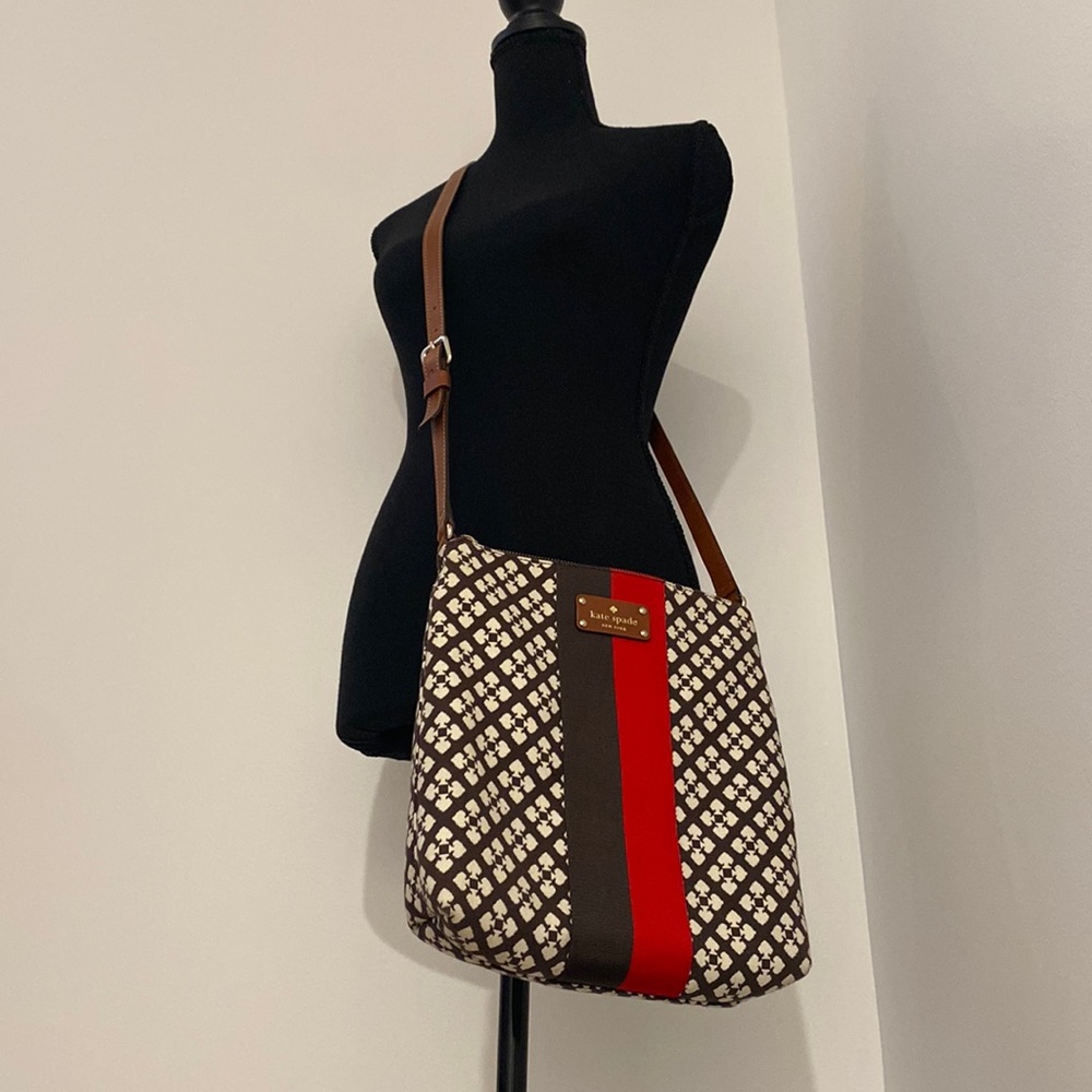 Kate Spade Classic Victoria medium crossbody brown and red signature bag